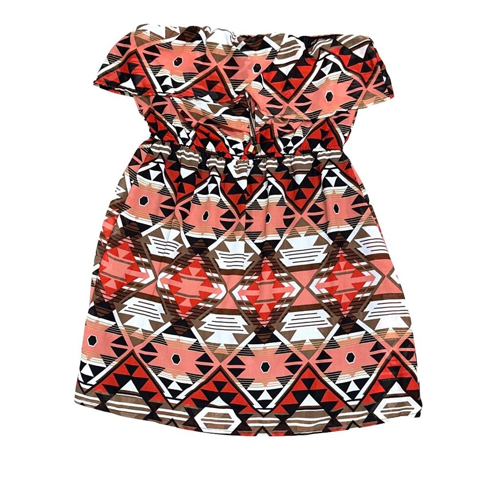 Indulge L Coral Black Geometric Off Shoulder Tie Front Elastic Waist India Dress - Picture 2 of 6